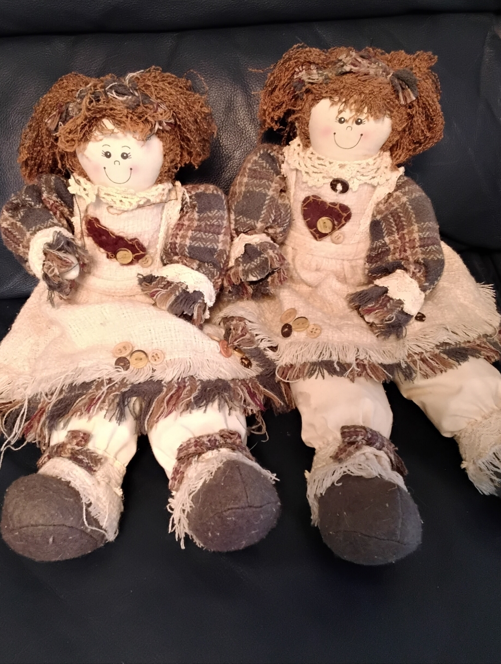 3946 Lot Of 2 Rust Brown Rag Doll Pair - Picture 1 of 8